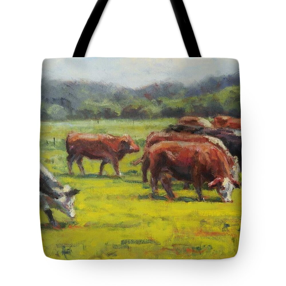 Impressionism Tote Bag featuring the painting Grazing in the Grass by Michael Camp