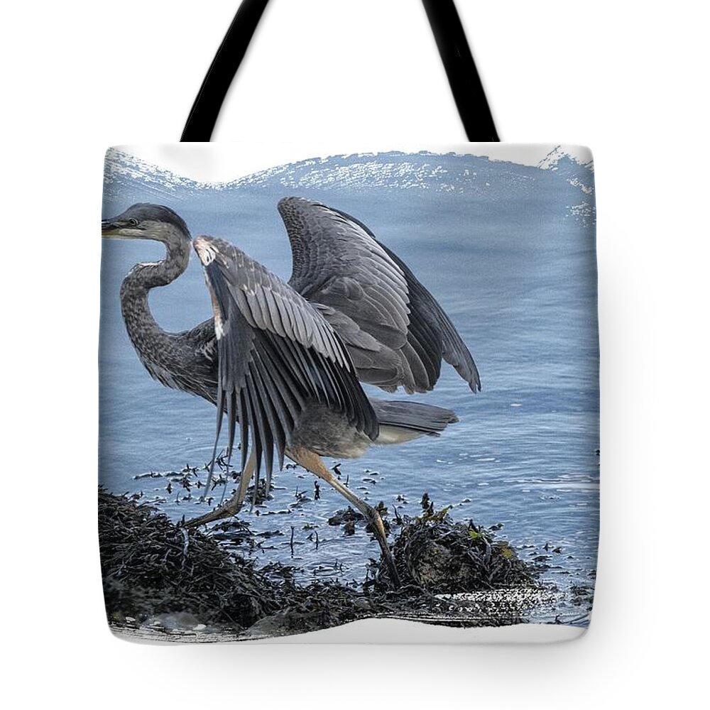 Great Blue Heron Tote Bag featuring the photograph Great Blue Heron on Cape Cod Canal 1 by Constantine Gregory