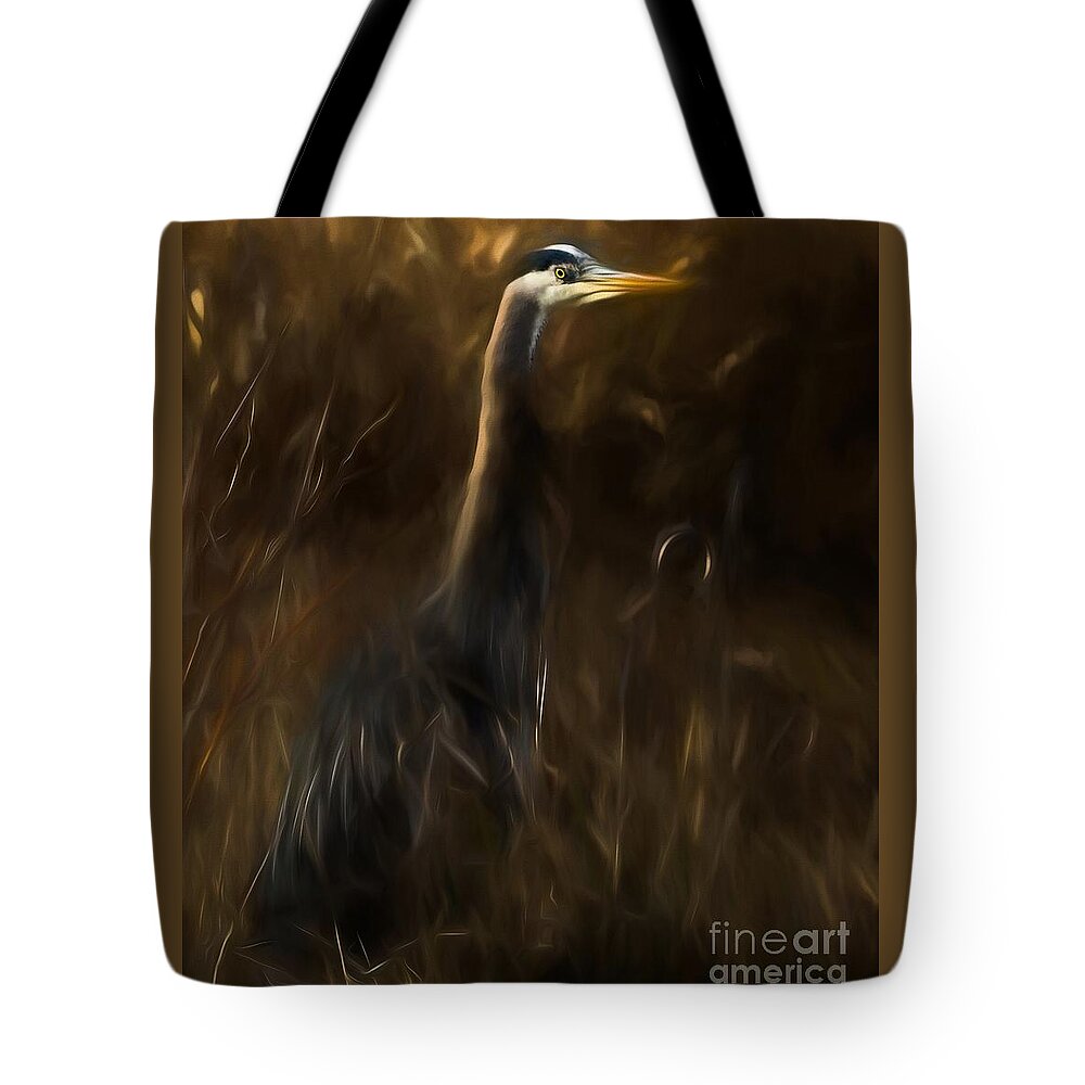 Animal Tote Bag featuring the mixed media Great Blue Heron by Sal Ahmed