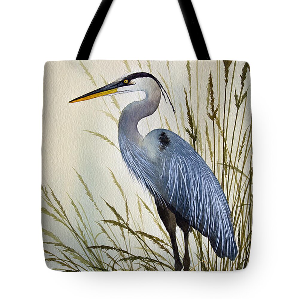 Great Blue Heron. Great Blue Heron Painting Tote Bag featuring the painting Great Blue Heron Shore by James Williamson