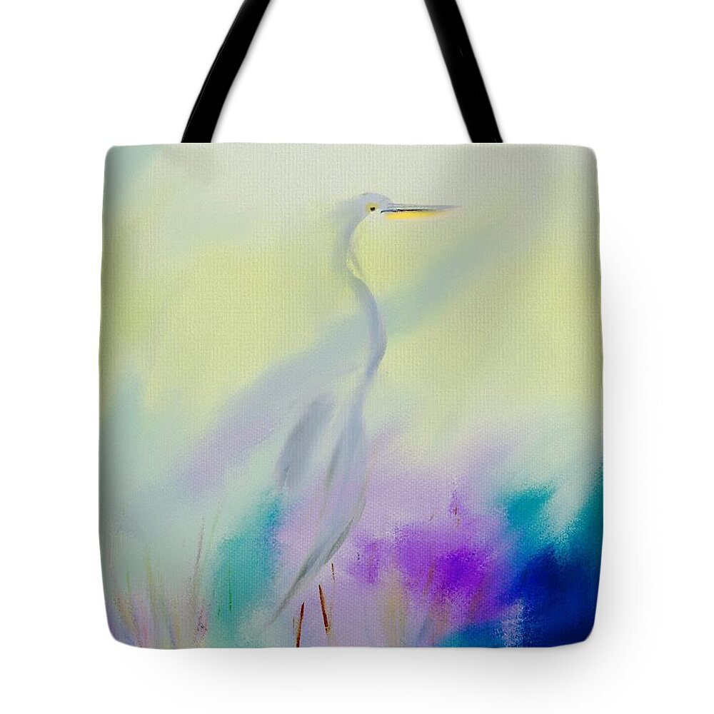 Ipad Painting Tote Bag featuring the digital art Great Blue Heron Sillouette Abstract by Frank Bright