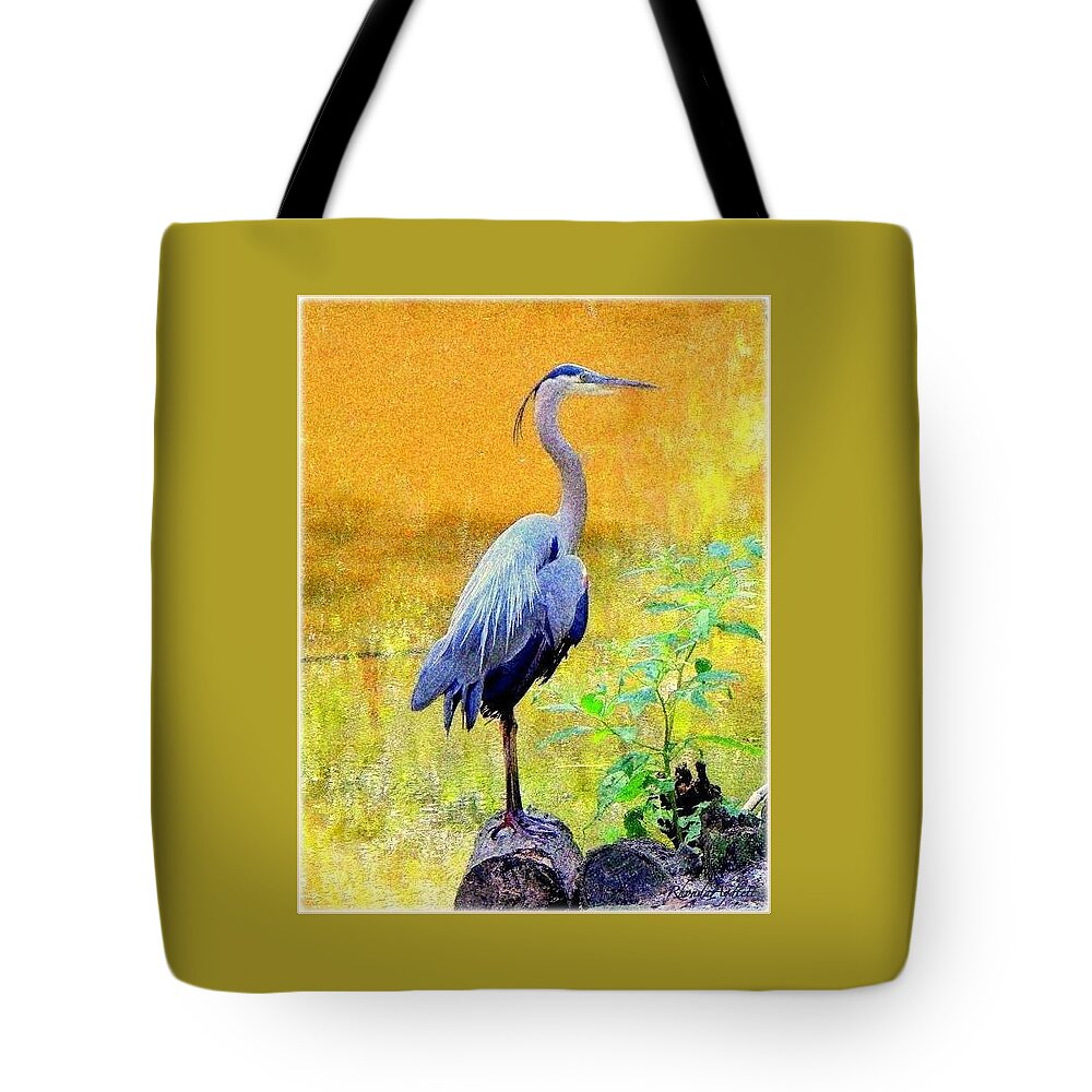 Great Blue Heron Tote Bag featuring the mixed media Great Blue by YoMamaBird Rhonda