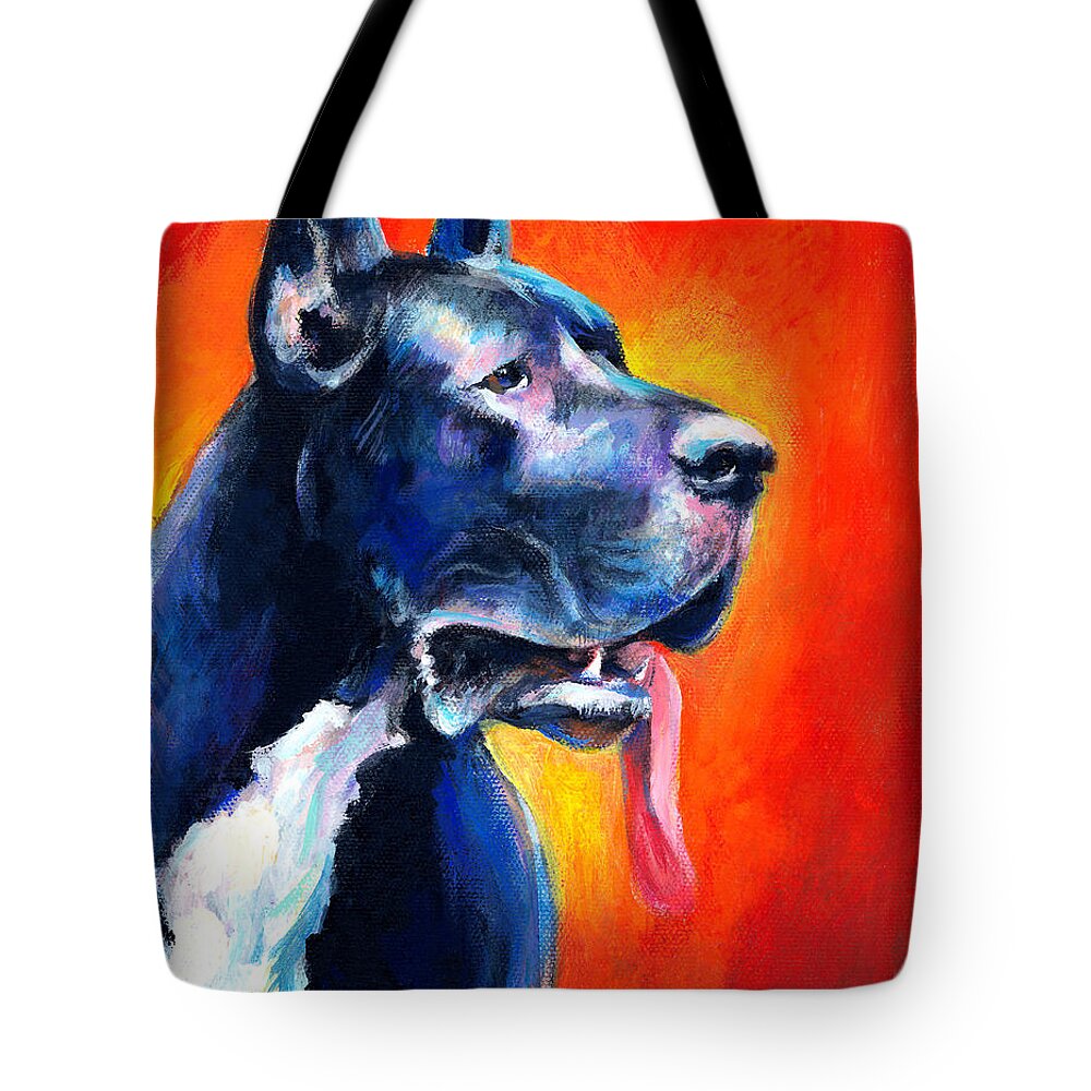 Black Great Dane Tote Bag featuring the painting Great Dane dog portrait by Svetlana Novikova