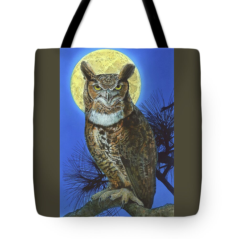 Great Horned Owl Tote Bag featuring the painting Great Horned Owl 2 by John Dyess