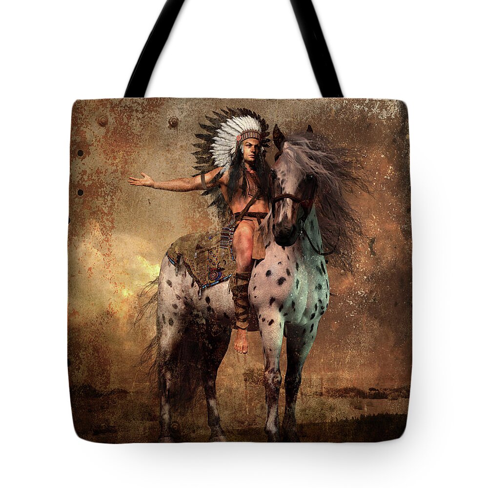 Great Spirit Chief Tote Bag featuring the mixed media Great Spirit Chief by Shanina Conway