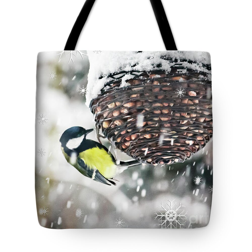 Bird Tote Bag featuring the photograph Great Tit in the Snow Card by Terri Waters