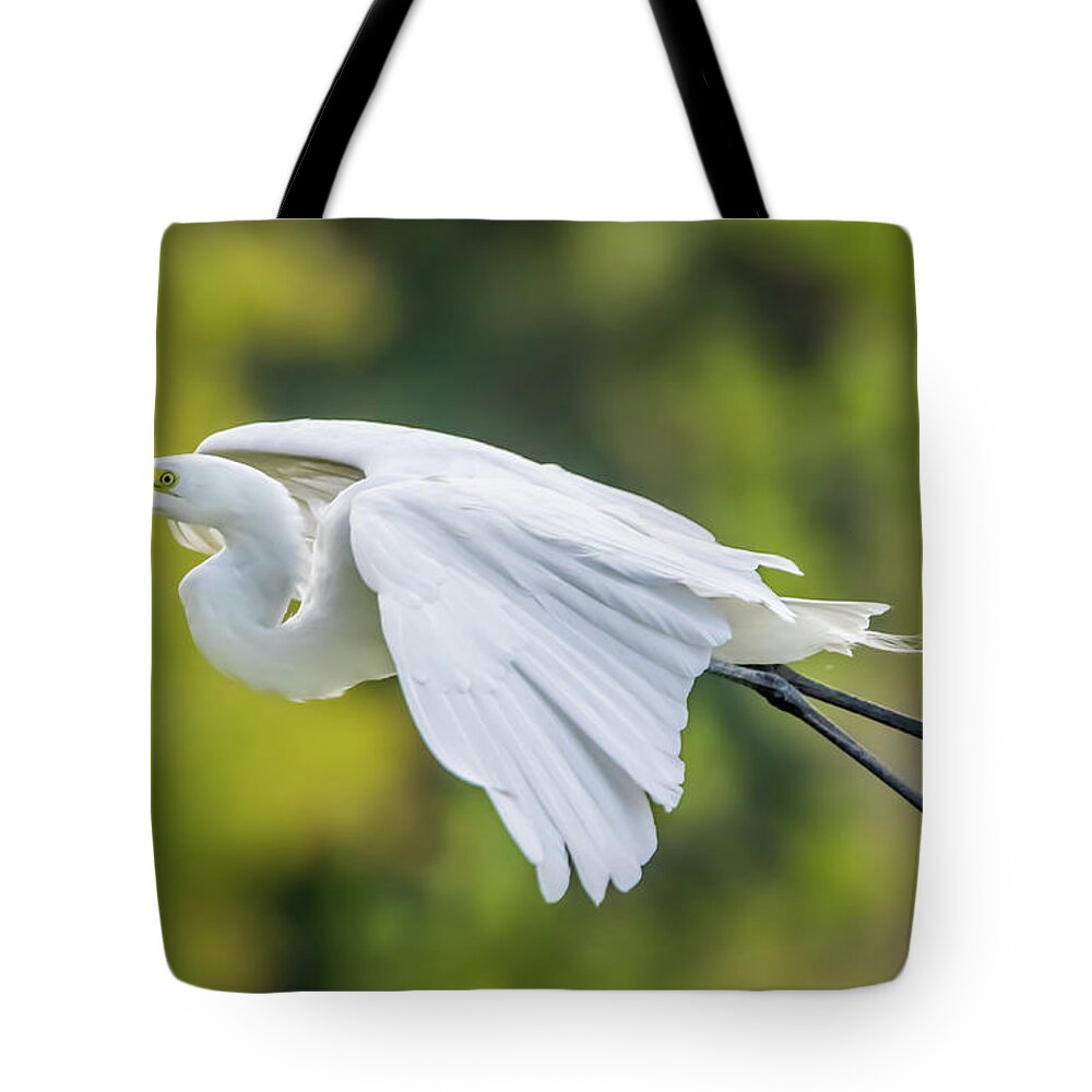 California Tote Bag featuring the photograph Great White Egret Take Off by Marc Crumpler