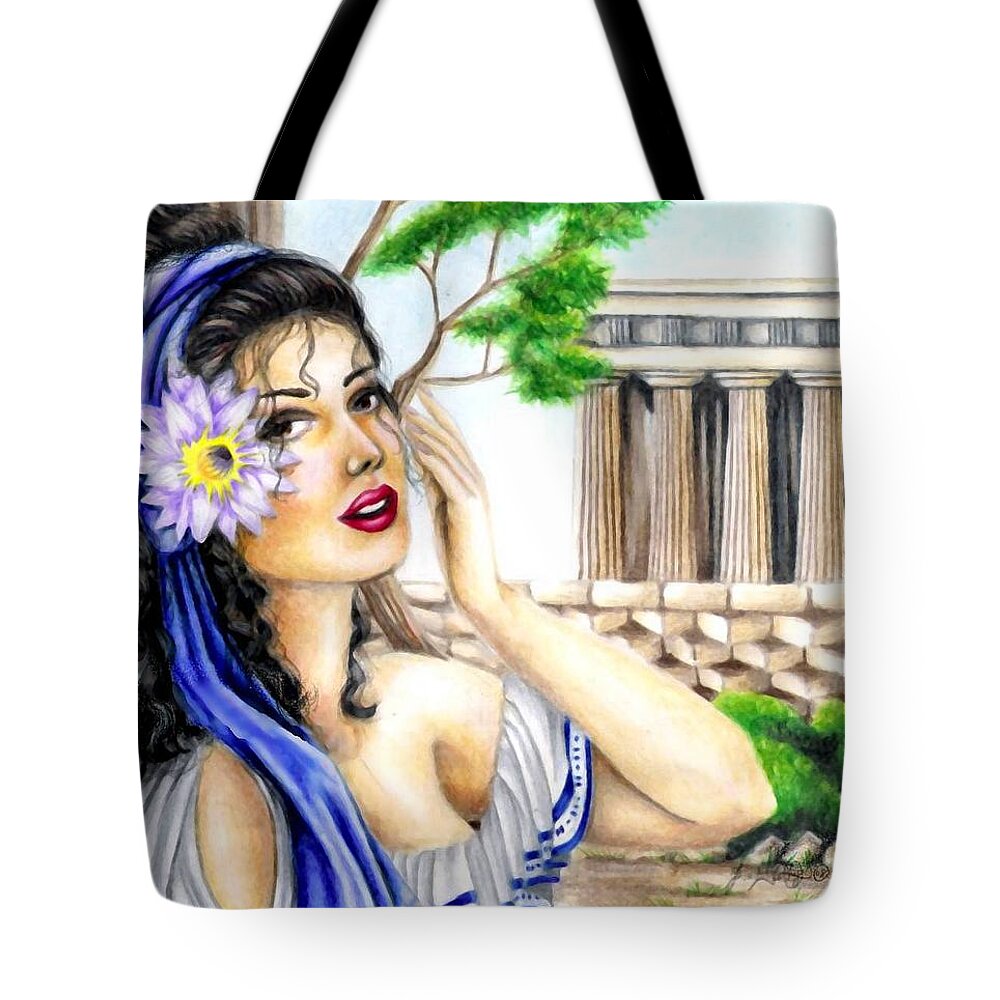 Colored Pencil Tote Bag featuring the drawing Greecian Lotus by Scarlett Royale