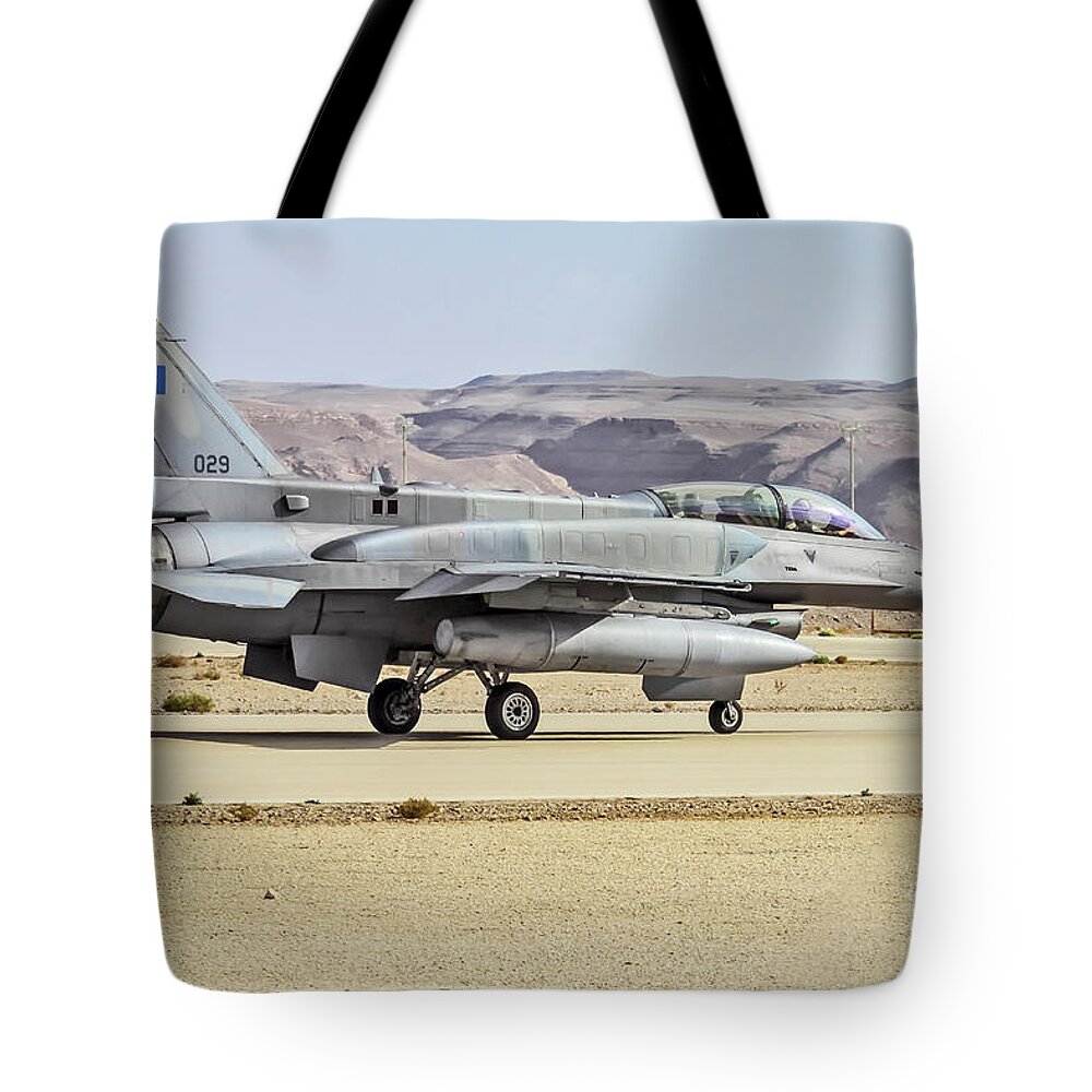 Greek Tote Bag featuring the photograph Greek Air Force F-16D by Amos Dor