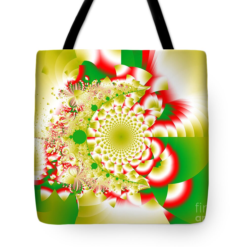 Green Tote Bag featuring the digital art Green and Yellow Collide by Tracey Everington