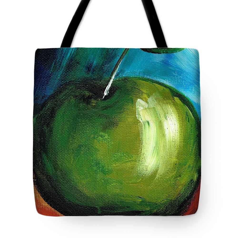 Apple Tote Bag featuring the painting Green Apple by Jolanta Anna Karolska