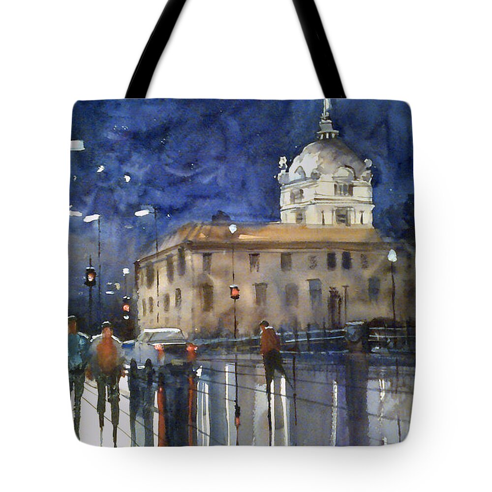Green Bay Tote Bag featuring the painting Green Bay Lights by Ryan Radke