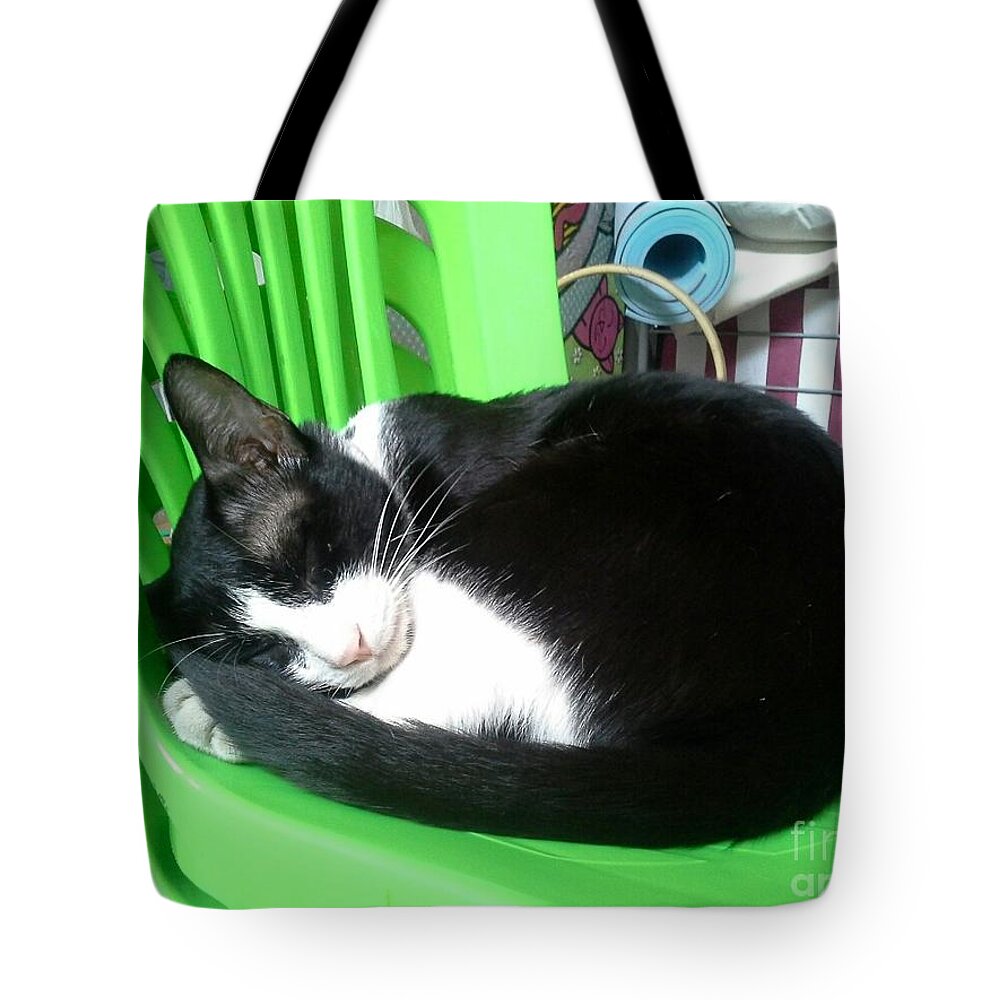 Green Tote Bag featuring the photograph Green Chair Sleeping by Sukalya Chearanantana