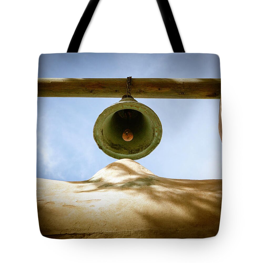 Green Tote Bag featuring the photograph Green Church Bell by Marilyn Hunt