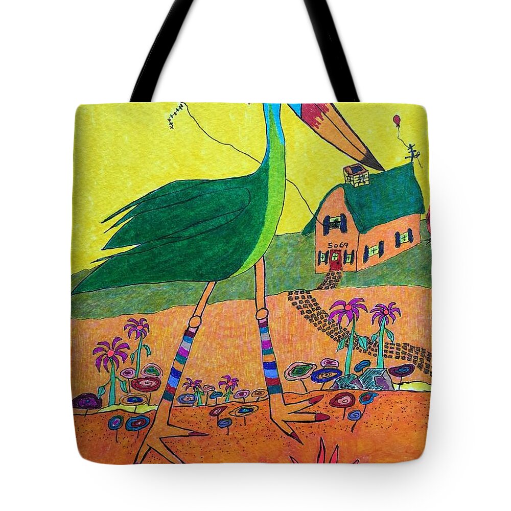 Hagood Tote Bag featuring the painting Green Crane with Leggings and Painted Toes by Lew Hagood