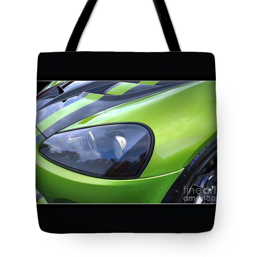 Green Dodge Viper Tote Bag featuring the photograph Green Dodge Viper by Arttography LLC
