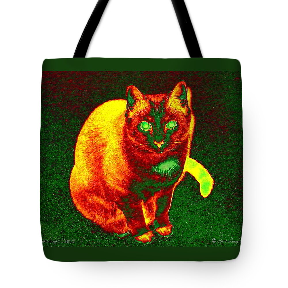 Cat Tote Bag featuring the photograph Green Eyed Cupid by Larry Beat