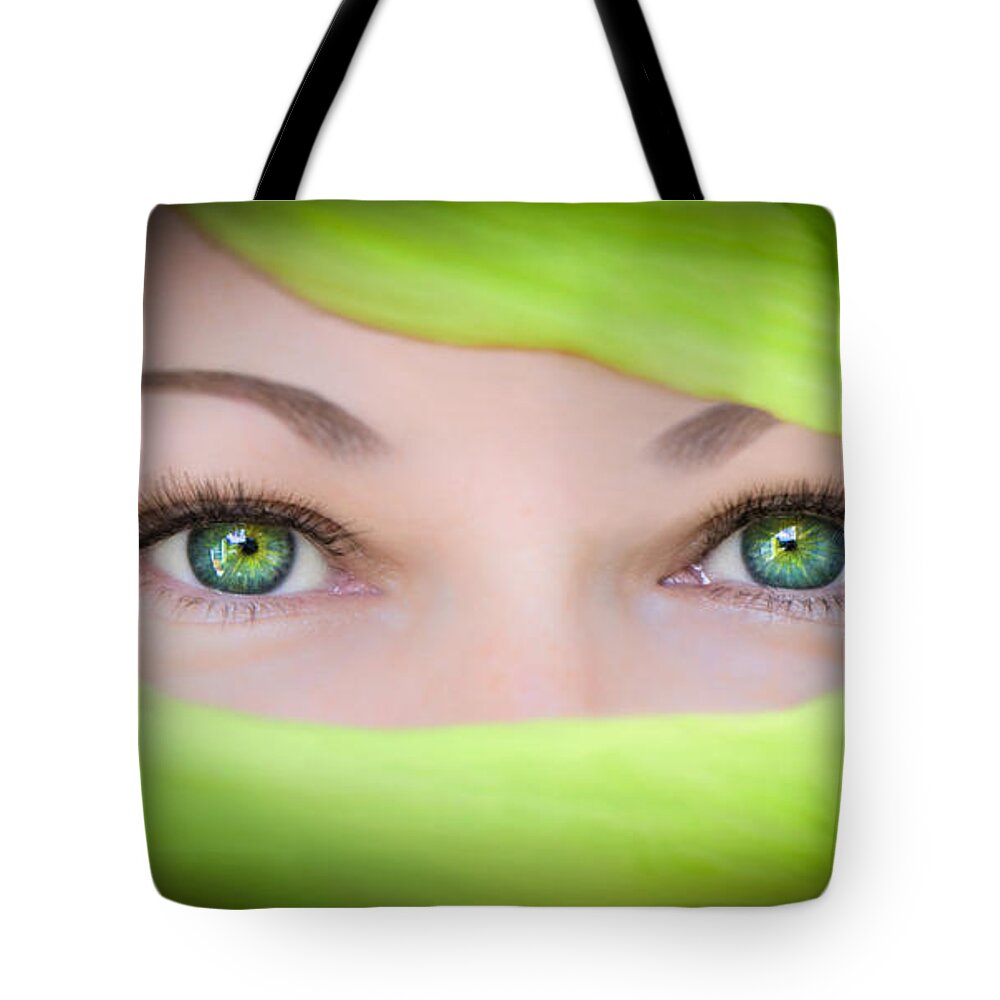 Eyes Tote Bag featuring the photograph Green-eyed Girl by TK Goforth