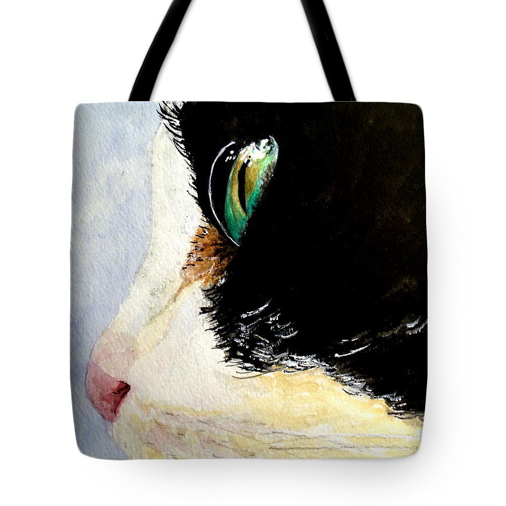 Cat. Cats Tote Bag featuring the painting Green eyes by Carol Grimes