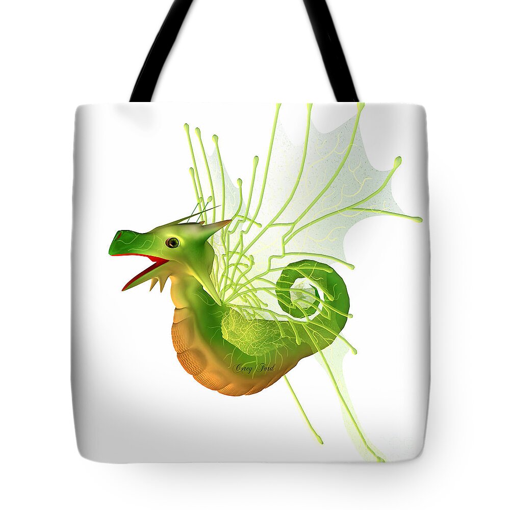 Dragon Tote Bag featuring the painting Green Faerie Dragon by Corey Ford