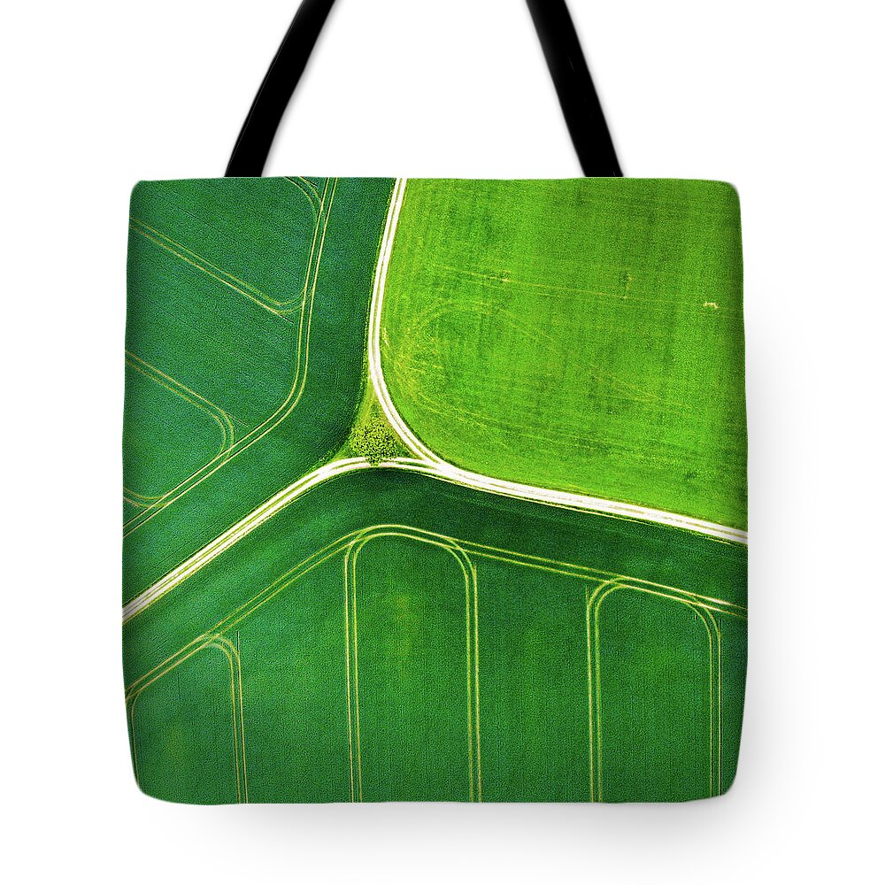 Green Tote Bag featuring the photograph Green geometric nature with lines aerial view by Matthias Hauser