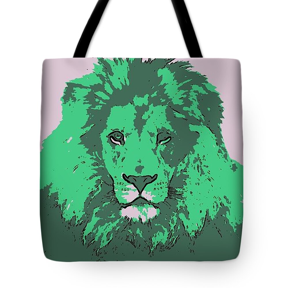 Lion Tote Bag featuring the digital art Green King by Antonio Moore