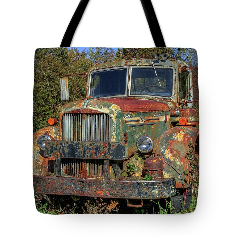 Trucks Tote Bag featuring the photograph Green Mack Truck by Jerry Gammon