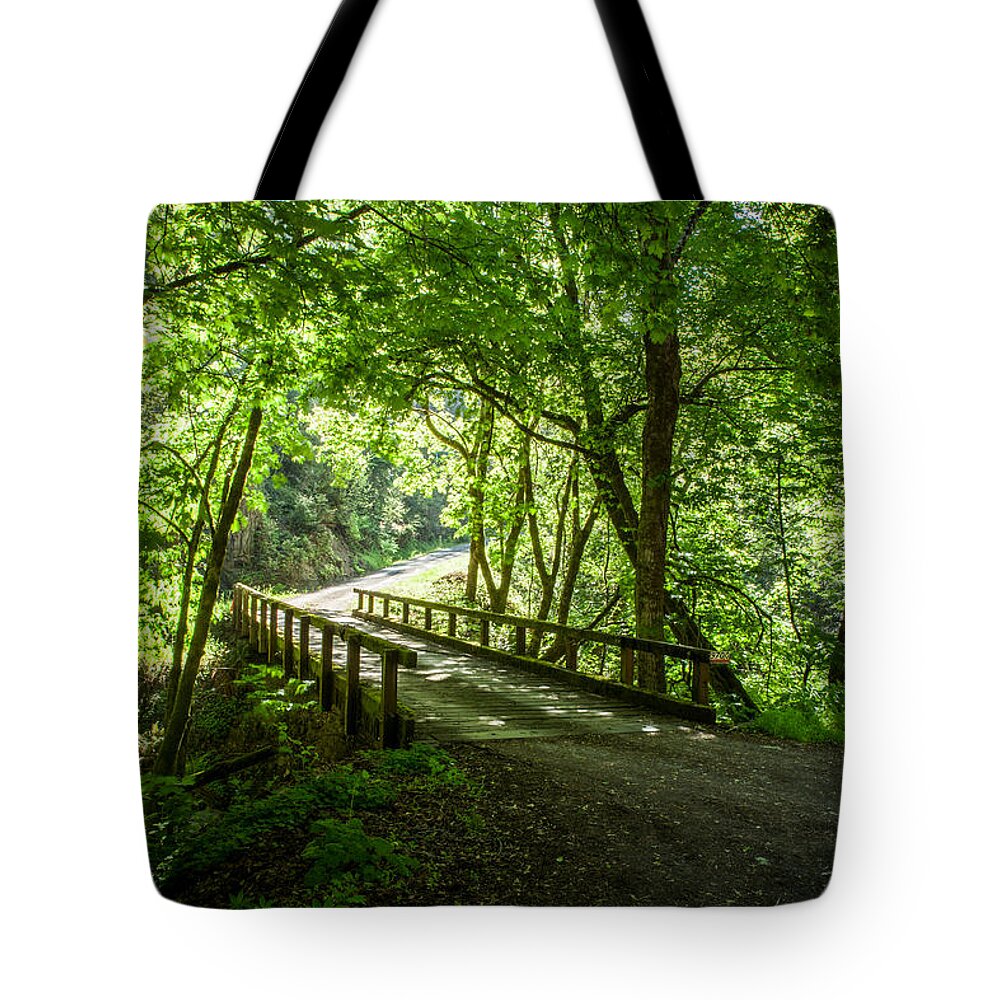 Nature Tote Bag featuring the photograph Green Nature Bridge by Bryant Coffey