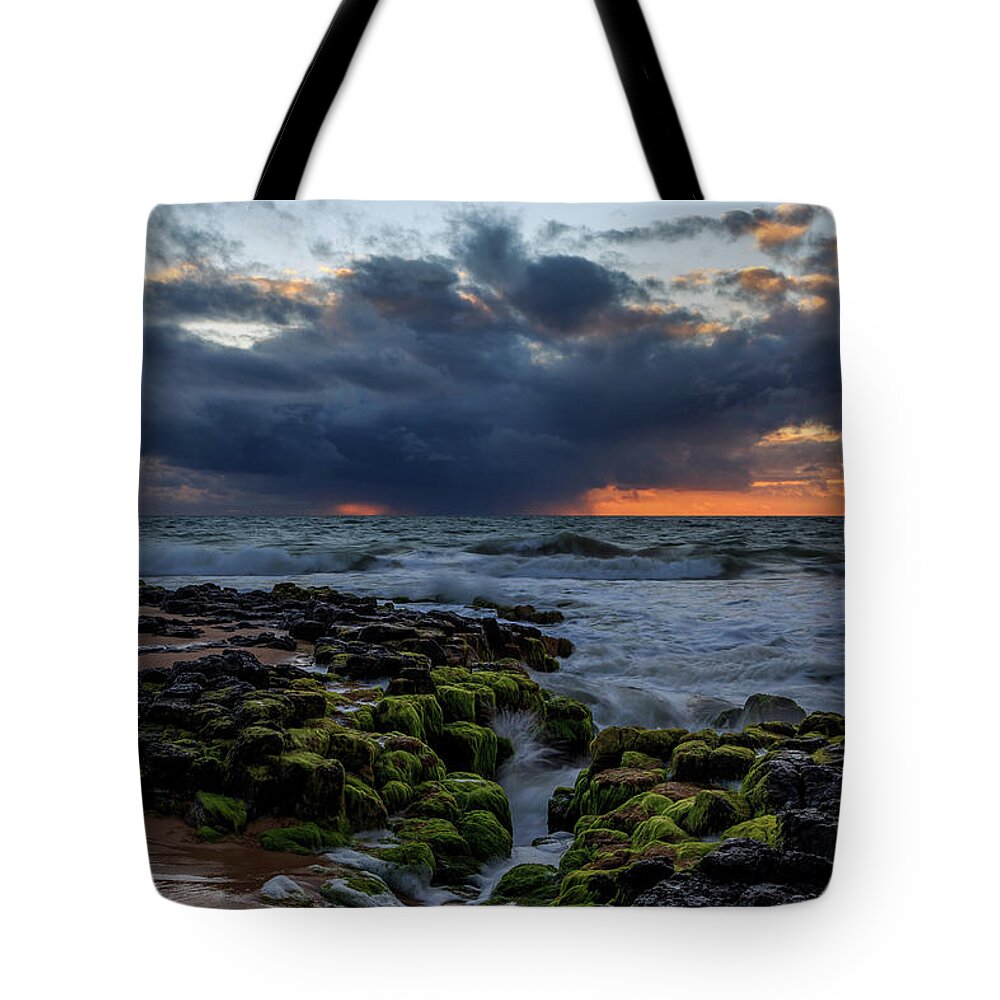 Sunset Tote Bag featuring the photograph Green Rocks by Robert Caddy