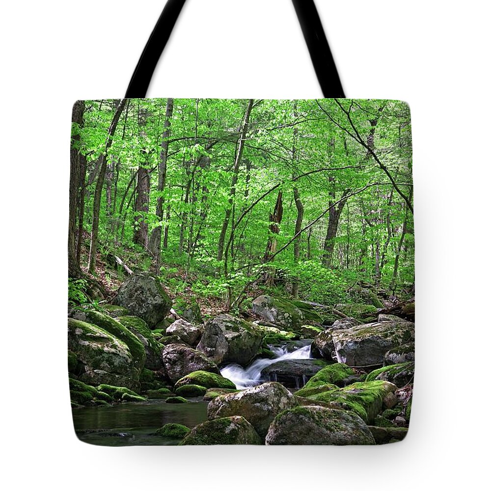 Waterfall Tote Bag featuring the photograph Green Rush by Allan Van Gasbeck
