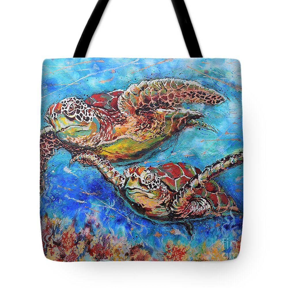 Marine Turtles Tote Bag featuring the painting Green Sea Turtles by Jyotika Shroff