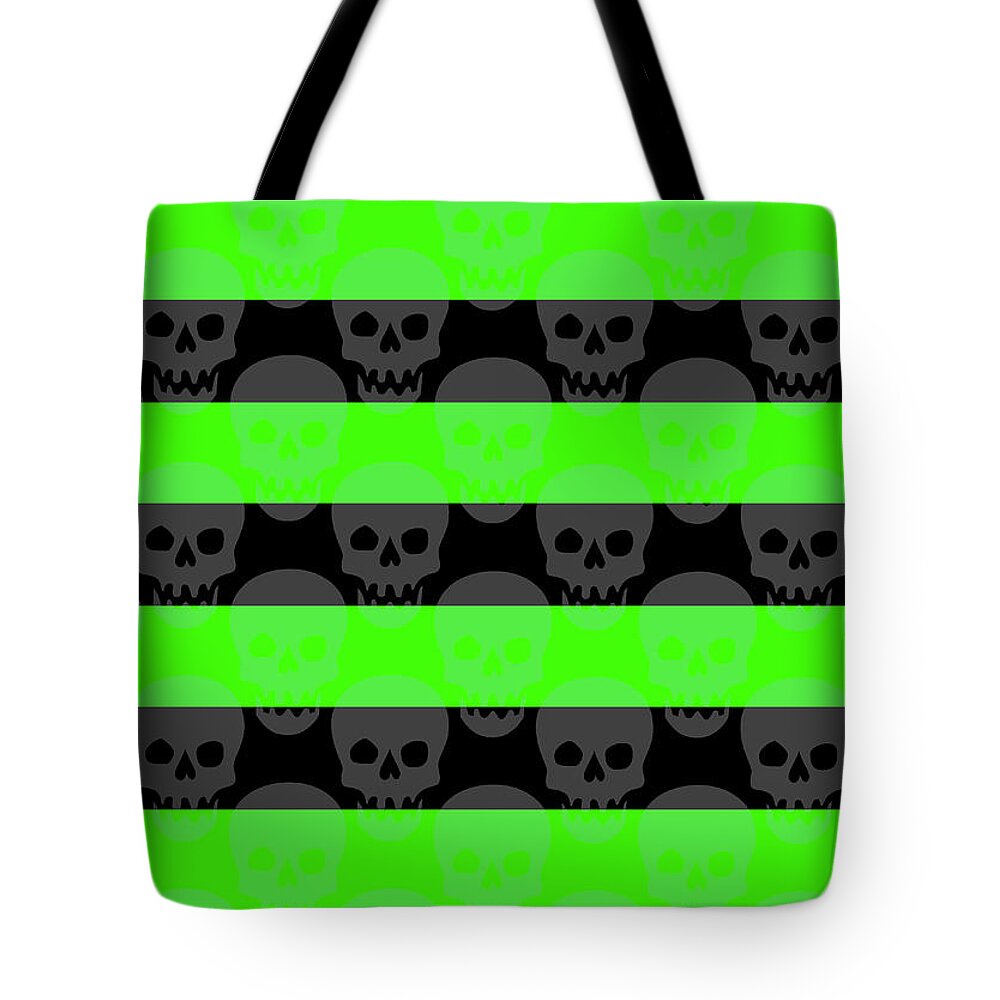 Green Tote Bag featuring the digital art Green Skull Stripes by Roseanne Jones