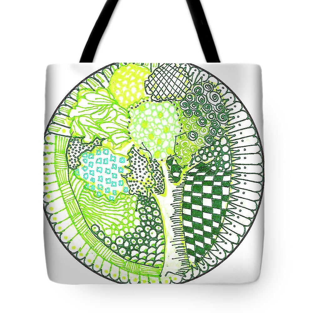 Zentangle Design Patterns Circle Green Colors Tote Bag featuring the tapestry - textile Green Tree by Ruth Dailey