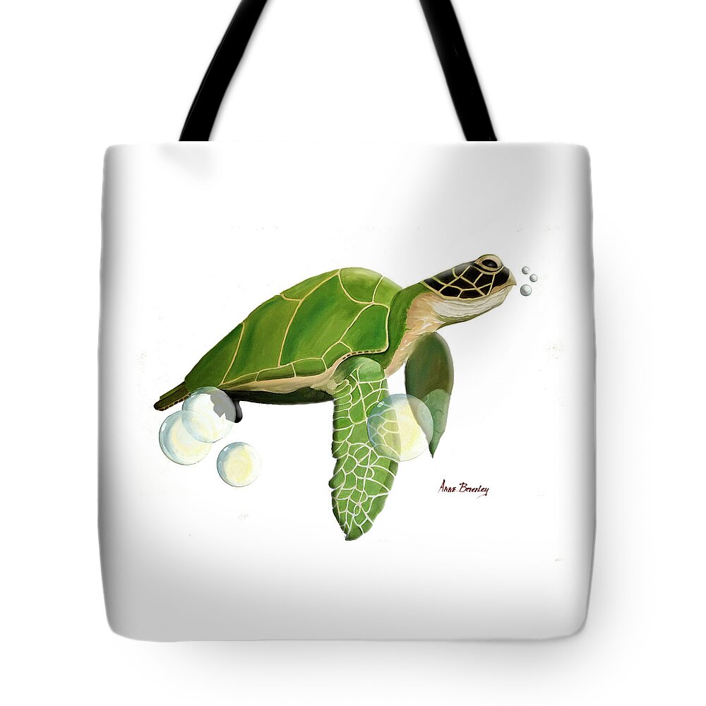 Green Turtle Tote Bag featuring the painting Green Turtle by Anne Beverley-Stamps
