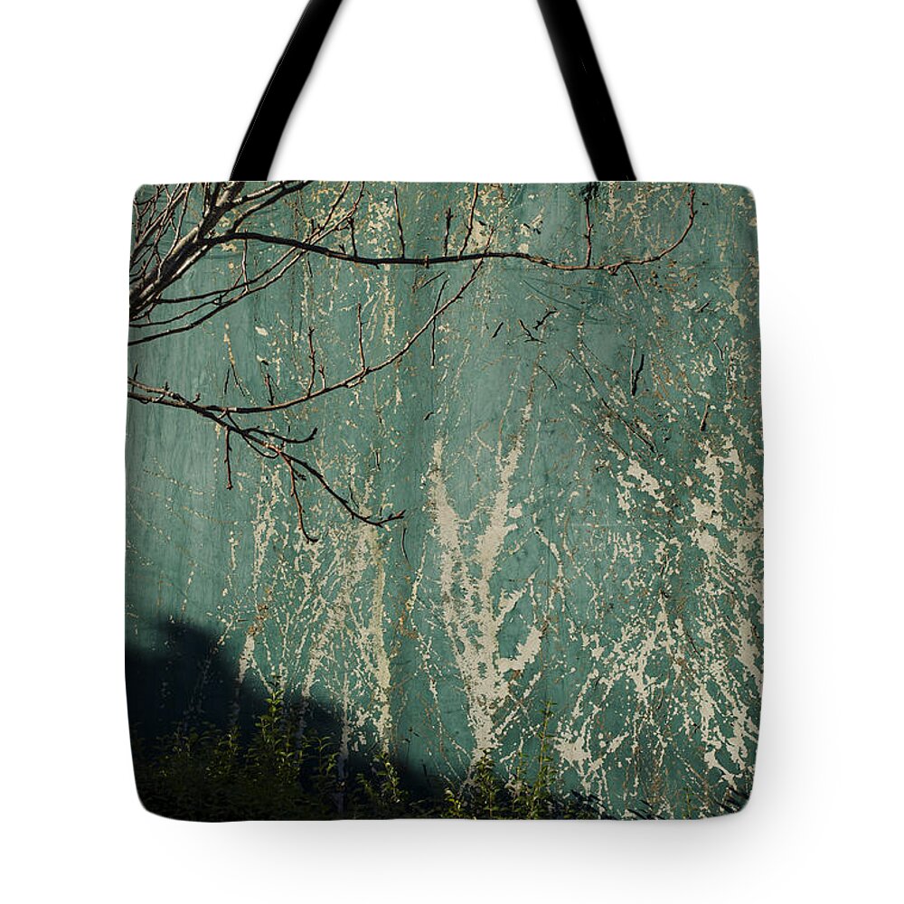 Green Tote Bag featuring the photograph Green Wall Abstract by Erik Burg