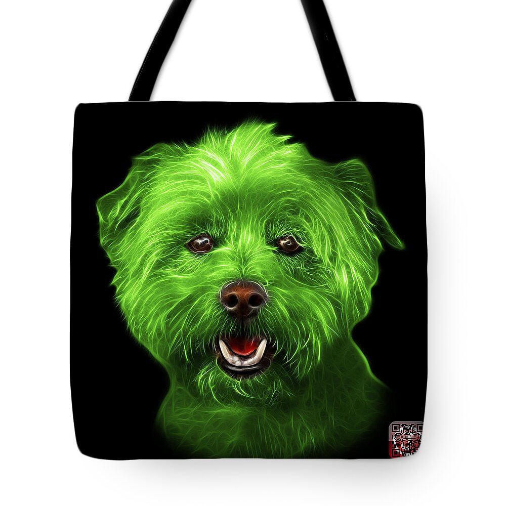 Westie Dog Tote Bag featuring the mixed media Green West Highland Terrier Mix - 8674 - BB by James Ahn
