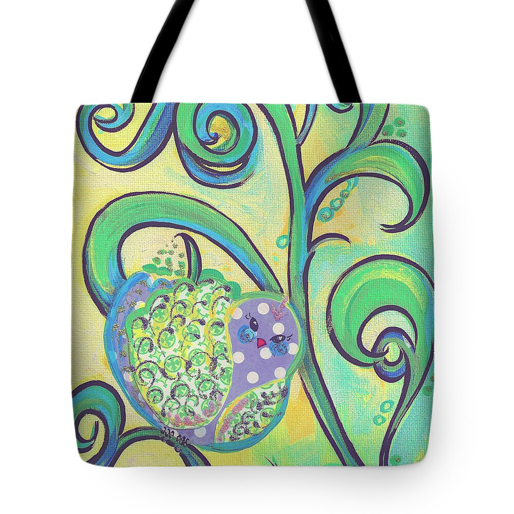 Bird Tote Bag featuring the painting Greenbriar Birdy by Shelley Overton