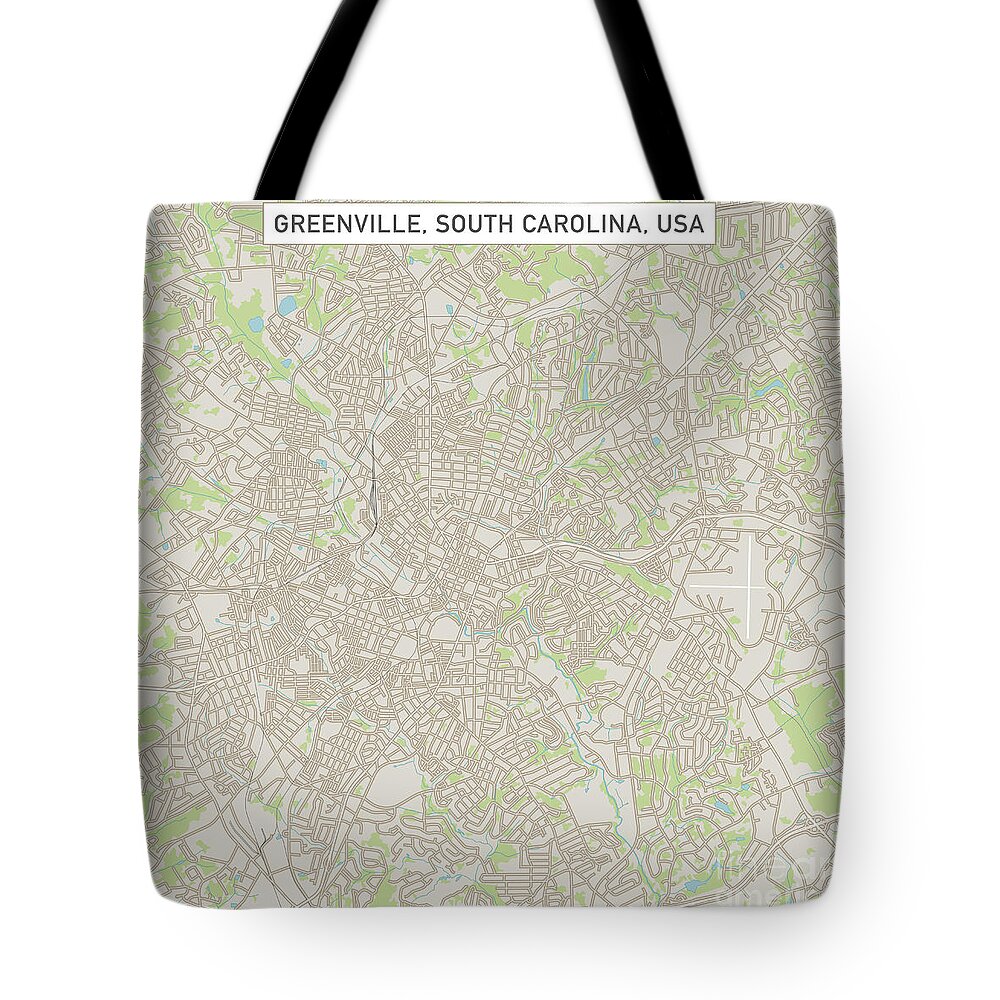 Greenville Tote Bag featuring the digital art Greenville South Carolina US City Street Map by Frank Ramspott