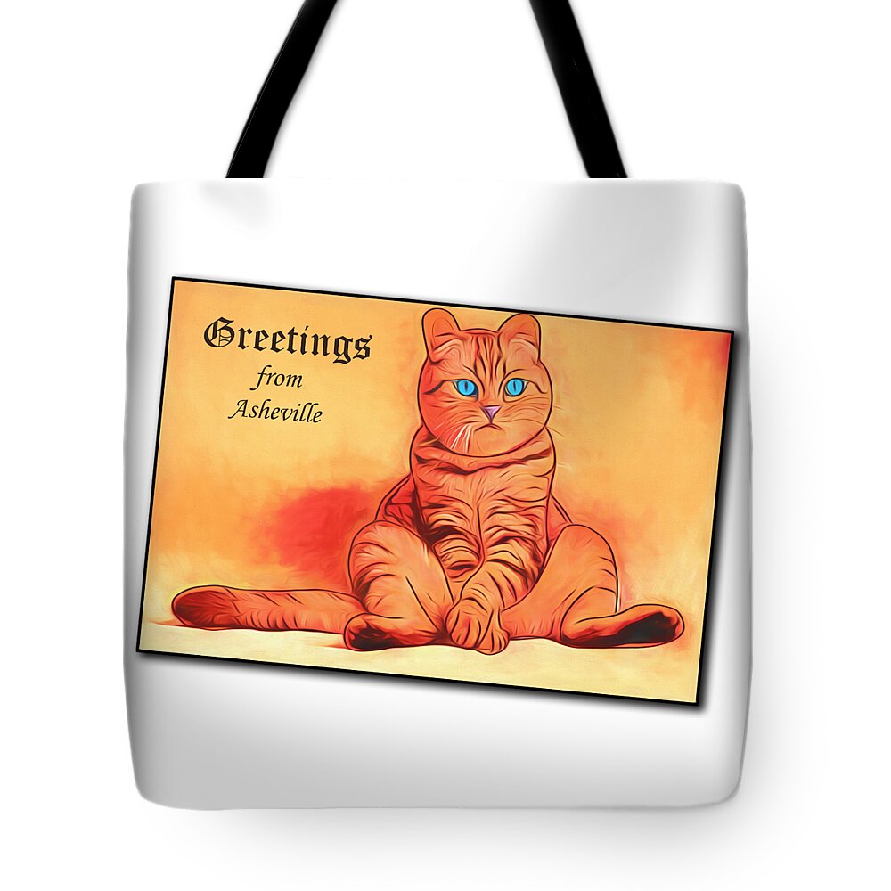 Cat Tote Bag featuring the digital art Greetings from Asheville by John Haldane