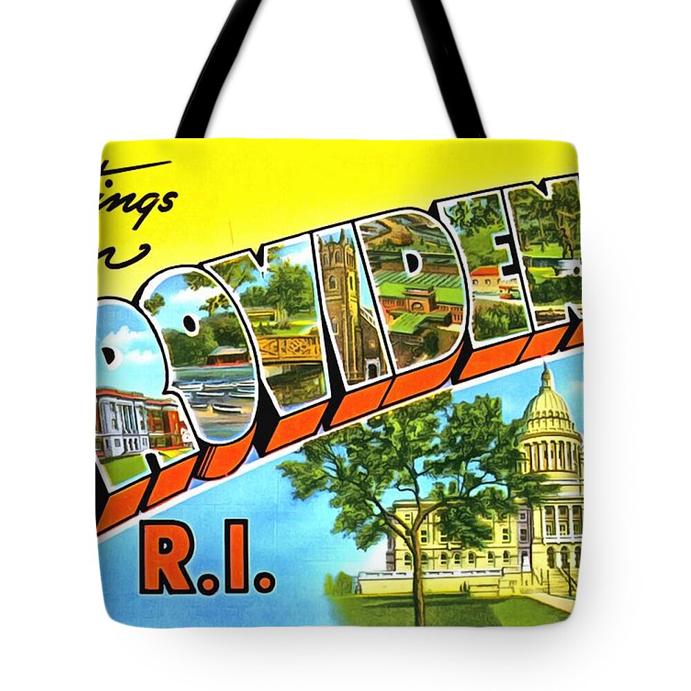 Vintage Collections Cites And States Tote Bag featuring the photograph Greetings From Providence Rhode Island by Vintage Collections Cites and States