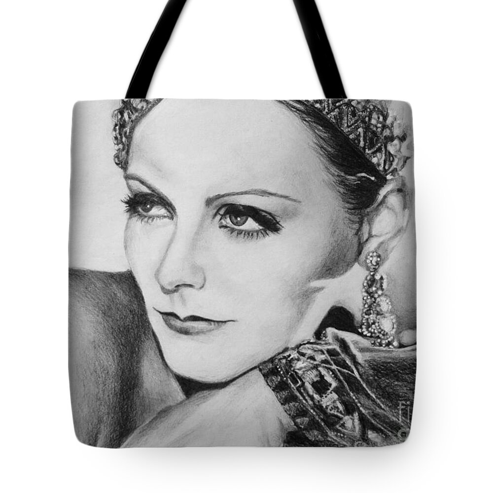 Greta Garbo Tote Bag featuring the drawing Greta Garbo by Elaine Berger