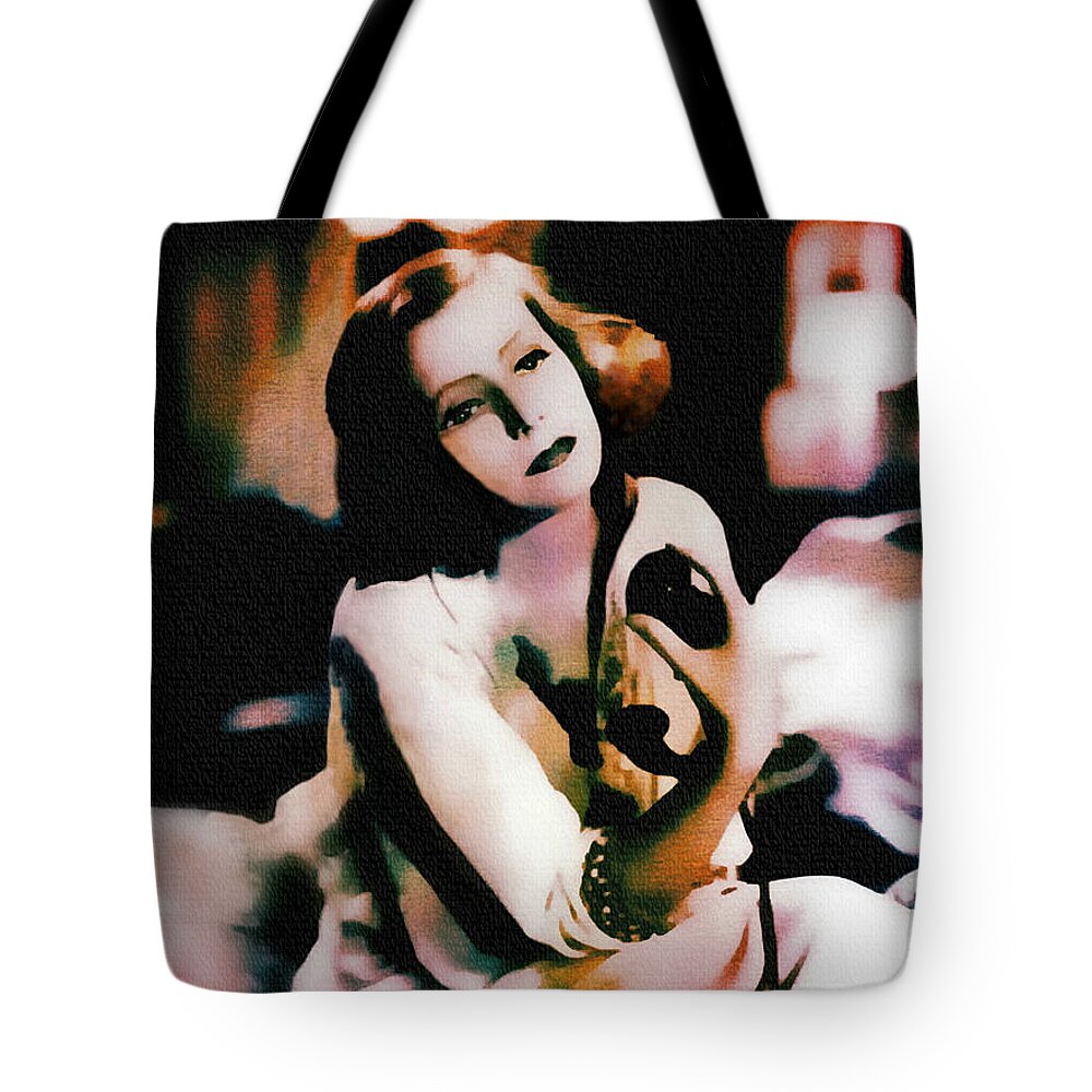 Greta Garbo Tote Bag featuring the painting Greta Garbo - Vintage Painting by Ian Gledhill