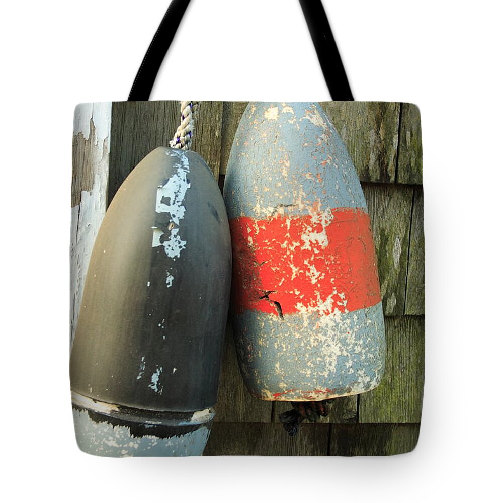Seascape Tote Bag featuring the photograph Grey Bouys by Doug Mills