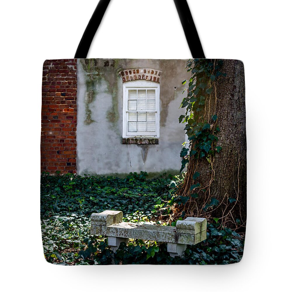 Cemetery Tote Bag featuring the photograph Grieving Bench at St. Philip's Cemetery by Susie Weaver