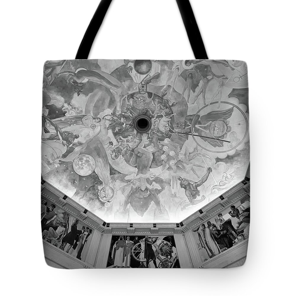 Griffith Observatory Los Angeles Tote Bag featuring the photograph Griffith Observatory Rotunda Art - Black and White Rendition by Ram Vasudev