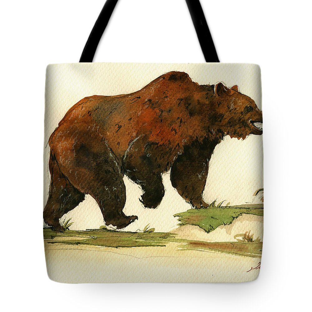 Grizzly Bear Tote Bag featuring the painting Grizzly bear art by Juan Bosco