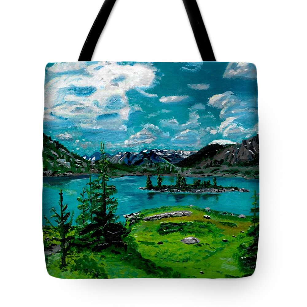 Grizzly Lake Tote Bag featuring the painting Grizzly Lake by David Bigelow