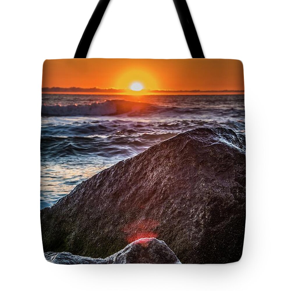 Sunrise Tote Bag featuring the photograph Grommet Island 5 by Larkin's Balcony Photography