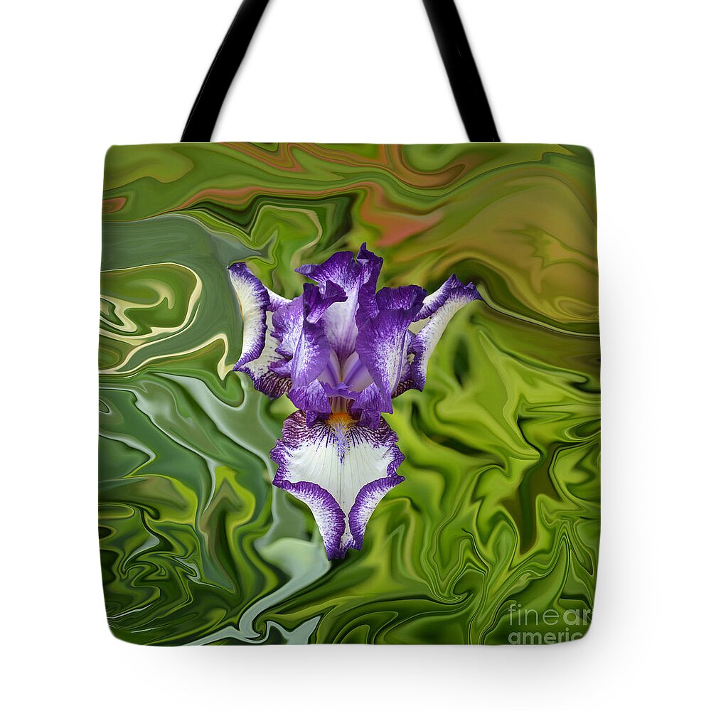 Purple Iris Tote Bag featuring the photograph Groovy Purple Iris by Rebecca Margraf