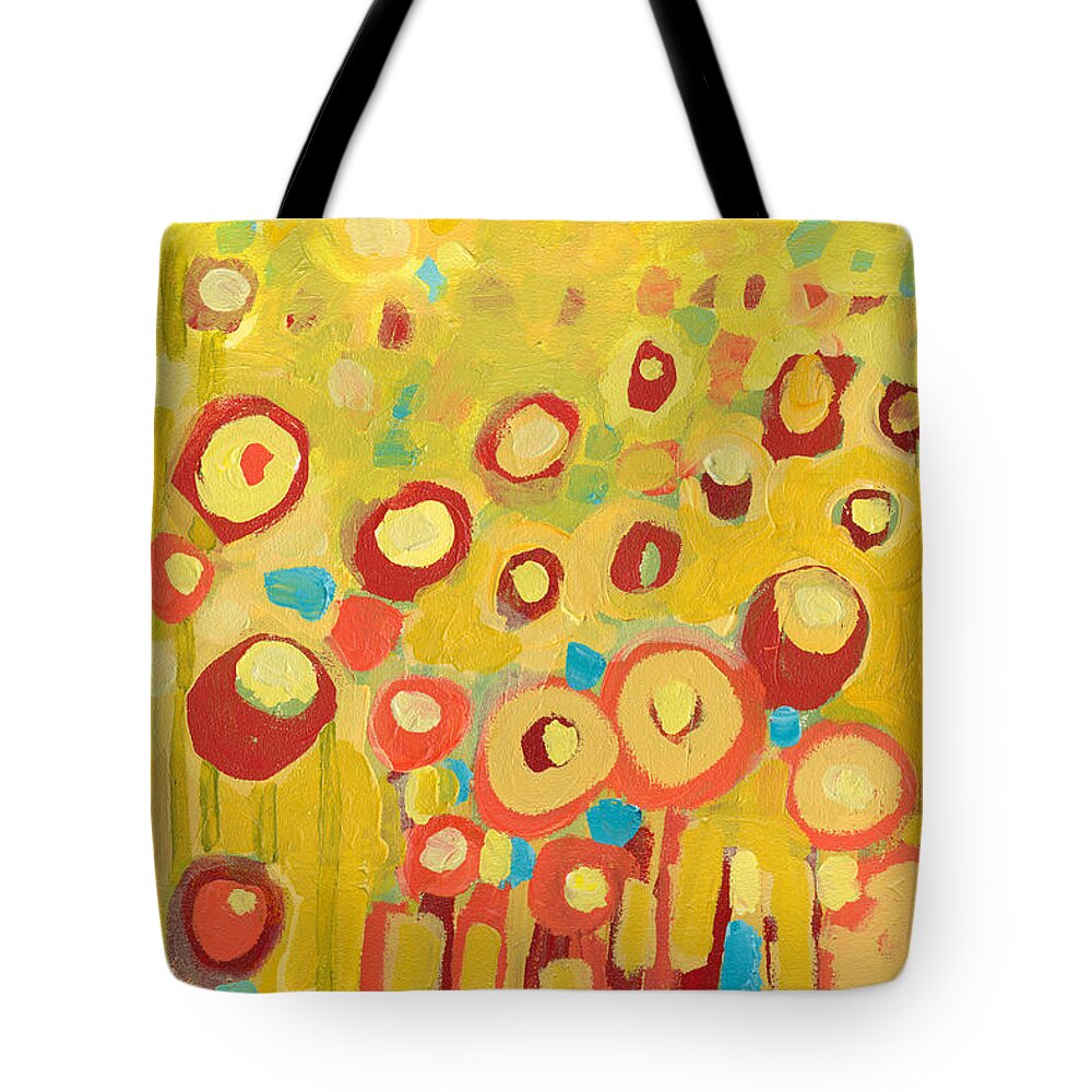 Abstract Tote Bag featuring the painting Growing in Yellow No 2 by Jennifer Lommers